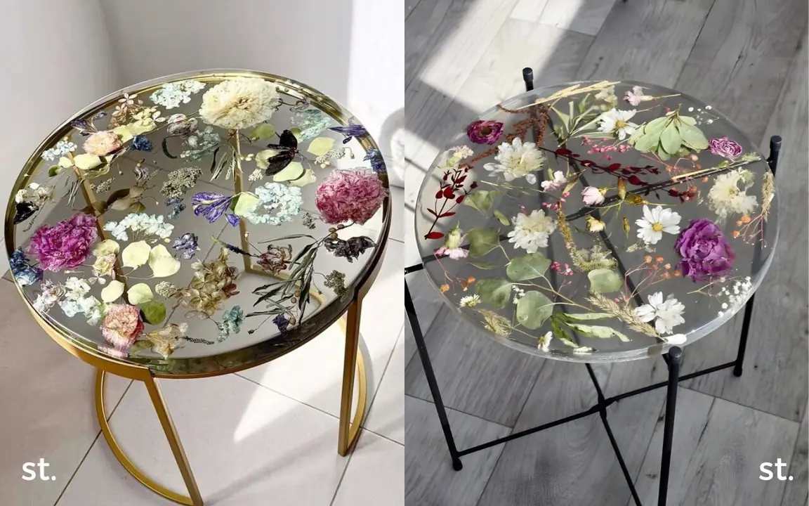 Bàn trà epoxy kết hợp lá khô